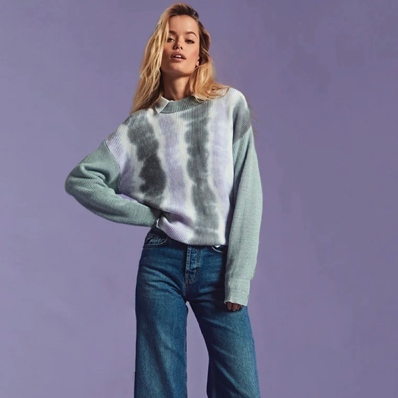 NEW Rails Karis Cotton Cashmere Rib Knit Pullover Sweater Aqua Tie Dye Small - Picture 5 of 16